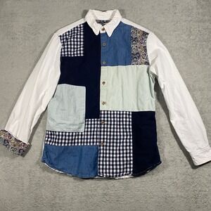 Desigual Patchwork Button Down Shirt Mens M Multicolor Paisley Gingham Denim